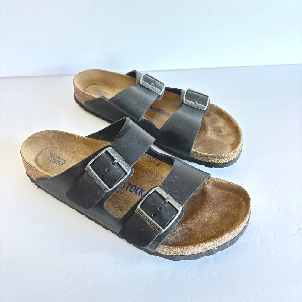 Birkenstock Arizona Soft Footbed Black Leather Sandals 40 L9 M7